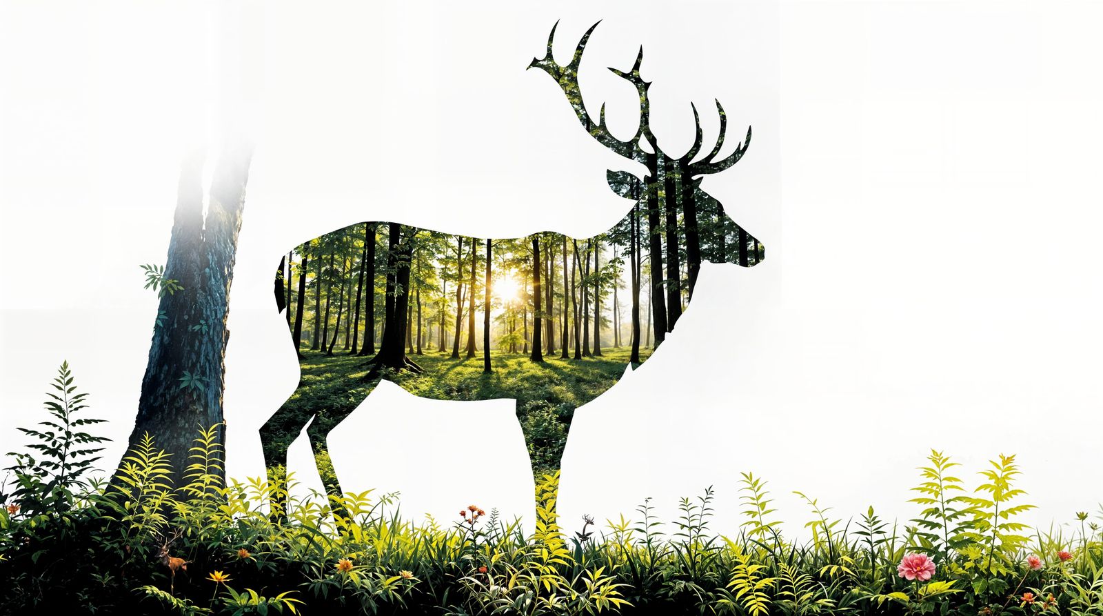 Majestic Stag Amidst Sunlit Forest
