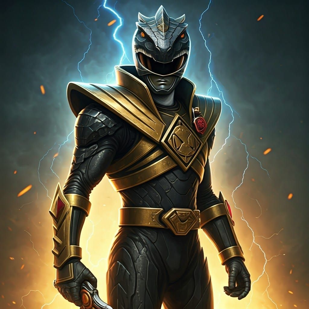 Epic Black Dino Thunder Ranger Suit in Cyberpunk-Inspired Ar...
