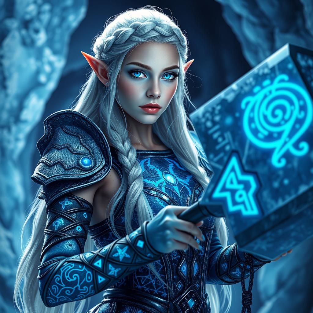 Hammer-Themed Elf Warrior in Ice Cavern