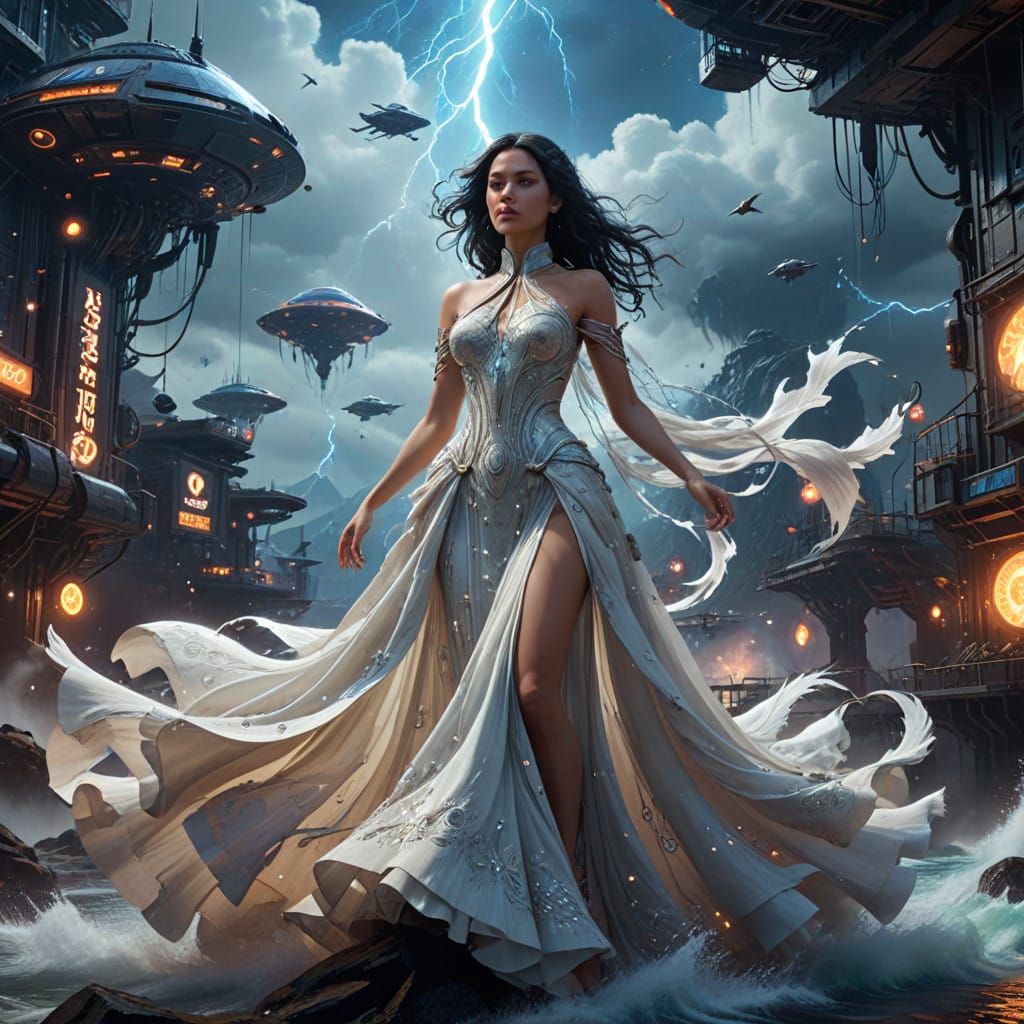 Surreal Goddess Emerges from Cosmic Storm in Neon-Lit Hyper ...