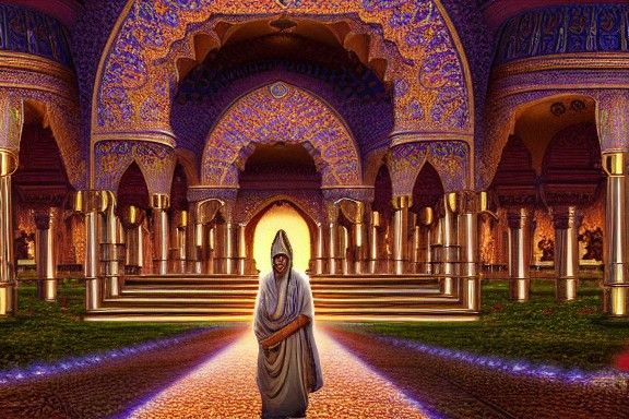 Psychedelic Zoroastrian City with Gold Statues in Hyperreali...