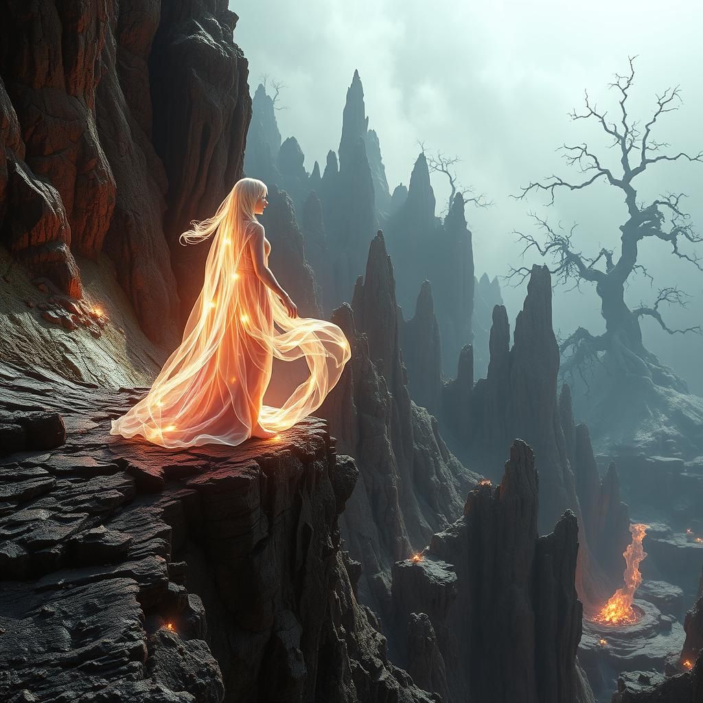 Luminous Figure on Alien Cliffside