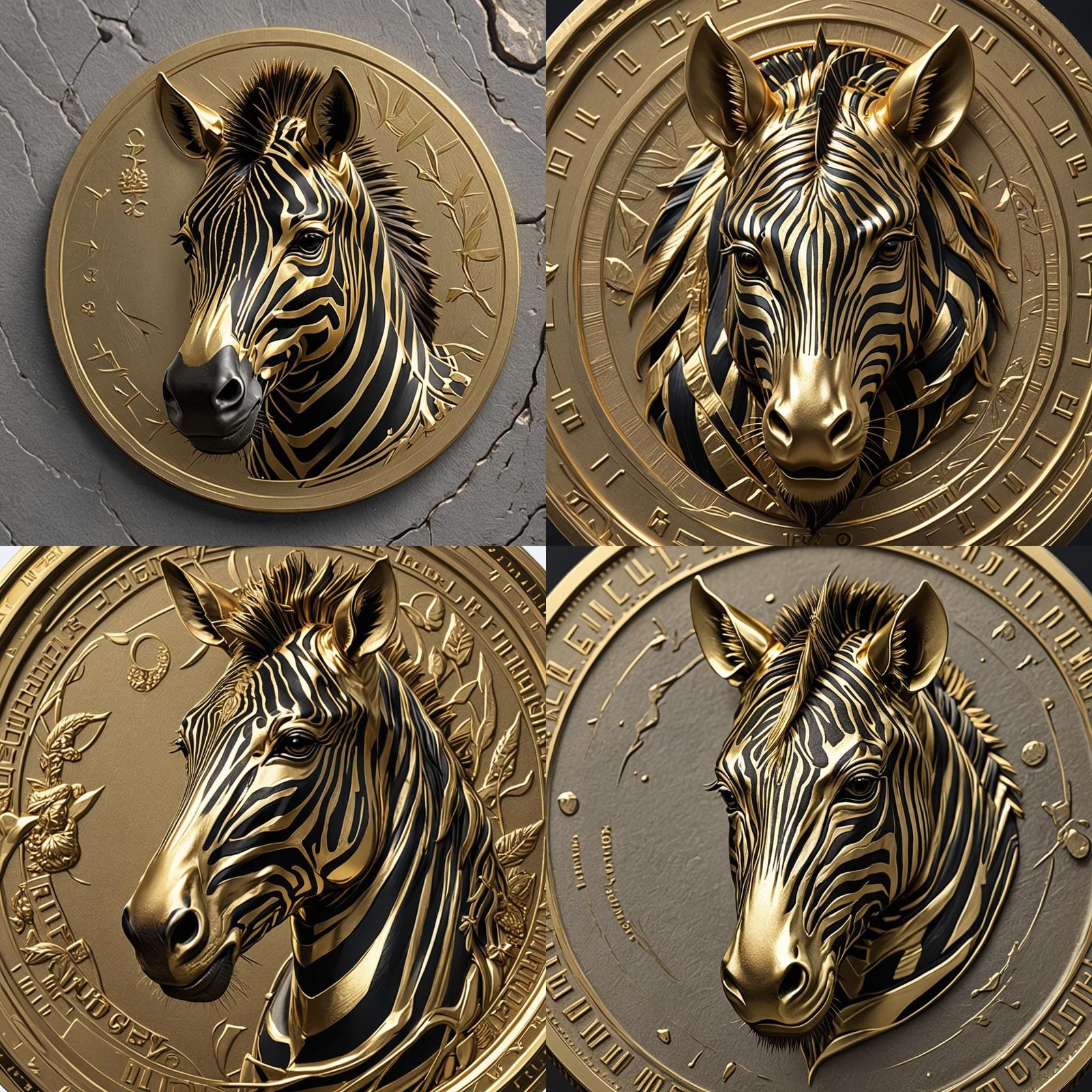 Golden Zebra Coin in Detailed 3D Anime Style