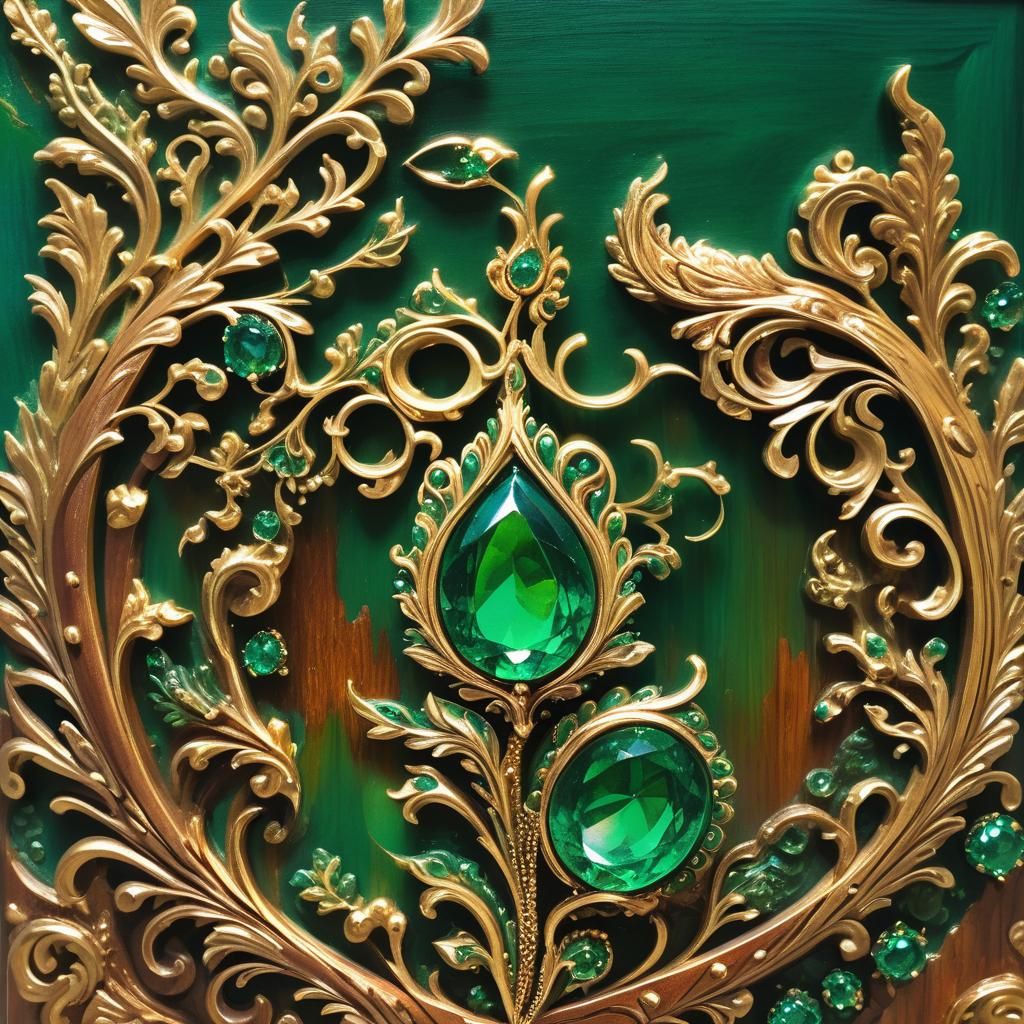 Emerald Jewel in Caoba Wood, Indian Miniature Art