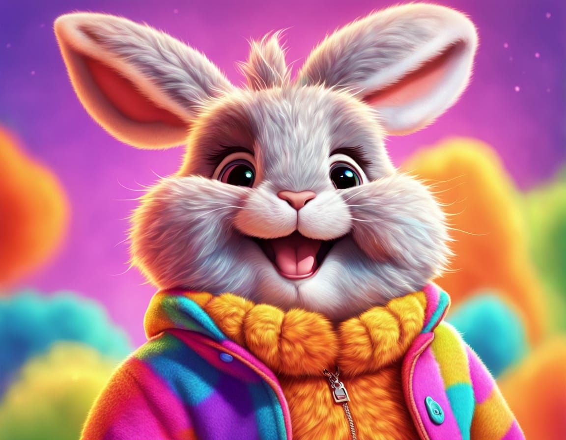 Joyful Laughing Bunny in Cartoon Style