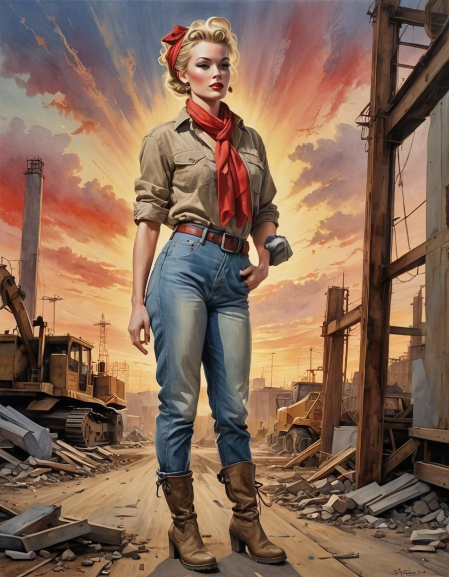 Watercolor Trans Woman in Rosie the Riveter Style