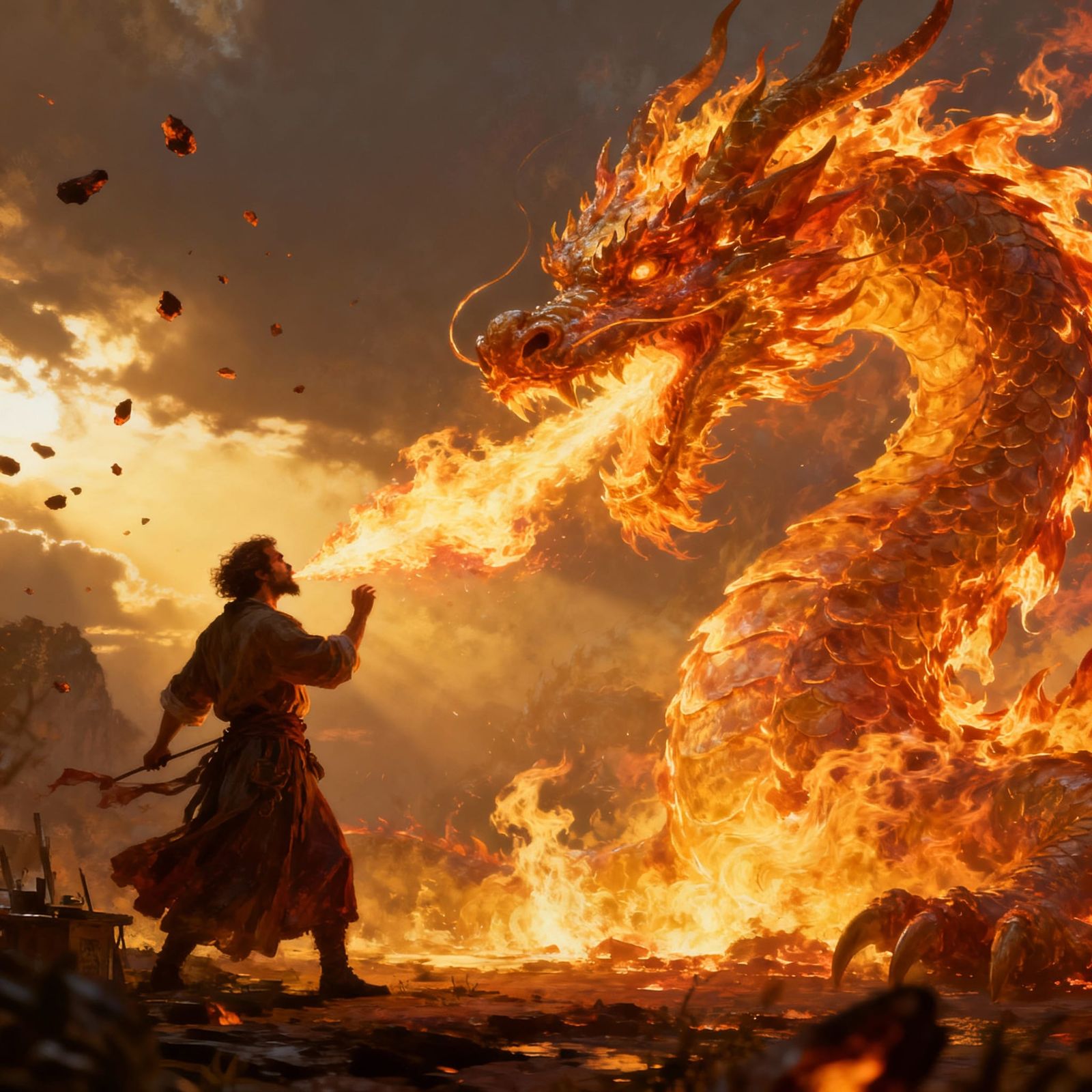 Mystical Artist Transforms into Fiery Dragon