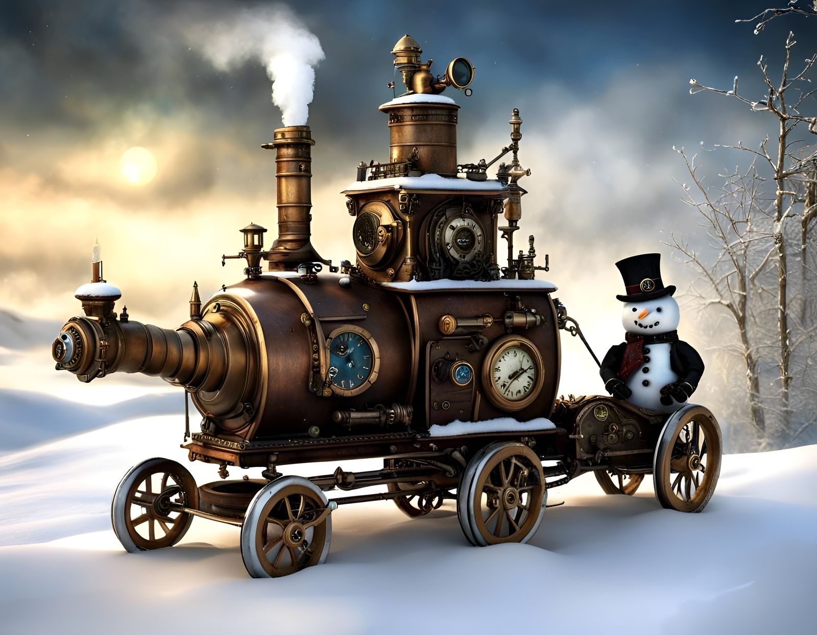 Steampunk Automata Snowmen in Winter Village