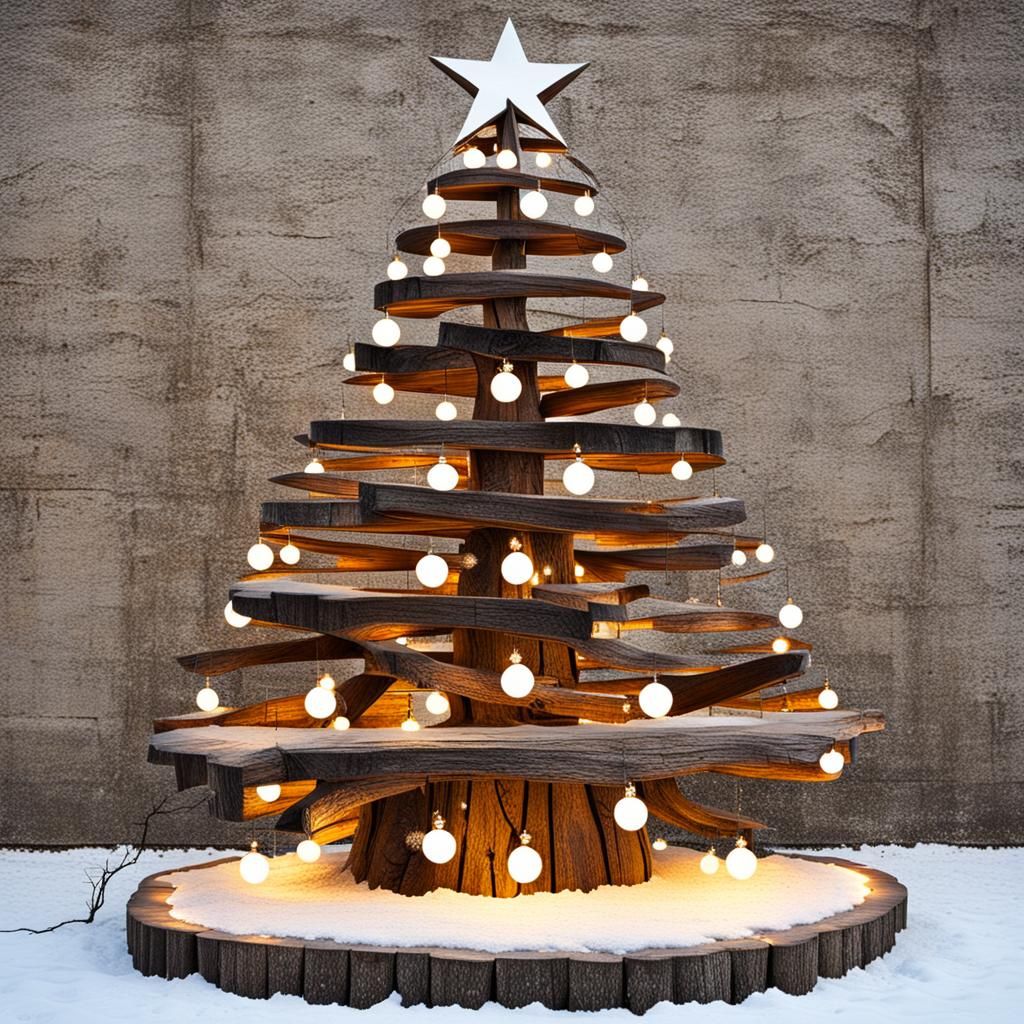 Unique Wooden Christmas Tree with Lights