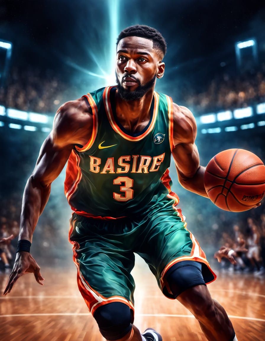 Intense Basketball Player in Dramatic Digital Painting