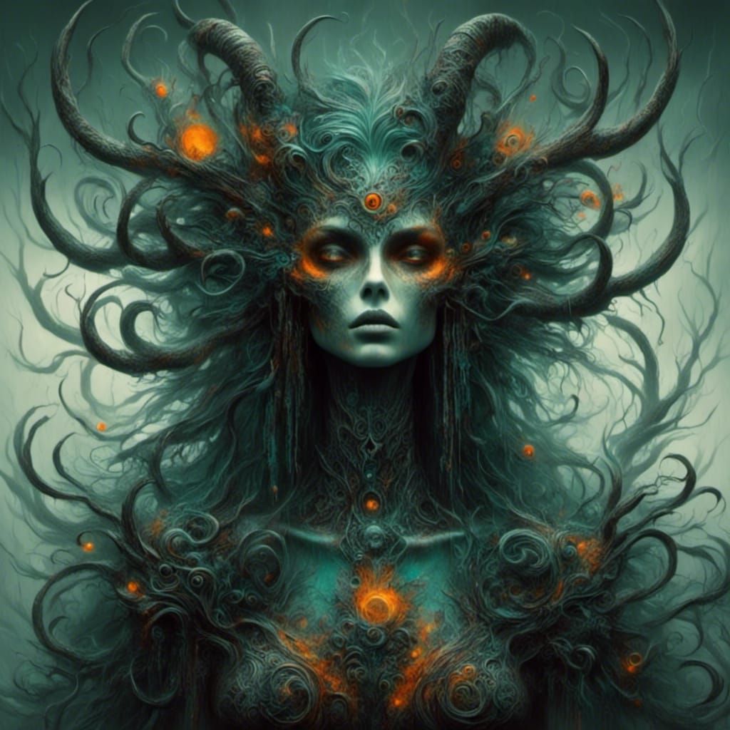 Gothic Witch in Orange and Teal Eclipse