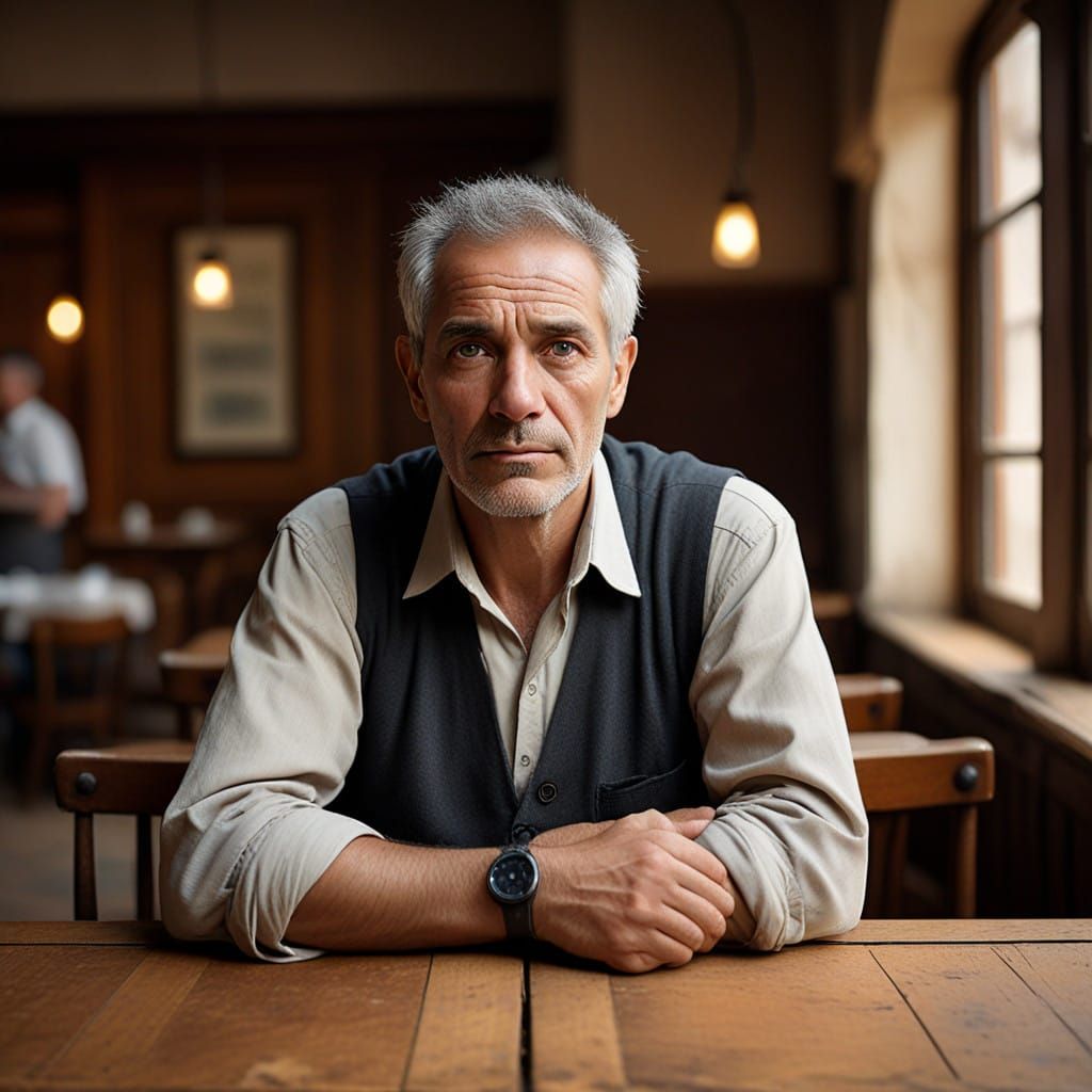 Weary Man Finds Solace in Egyptian Cafe