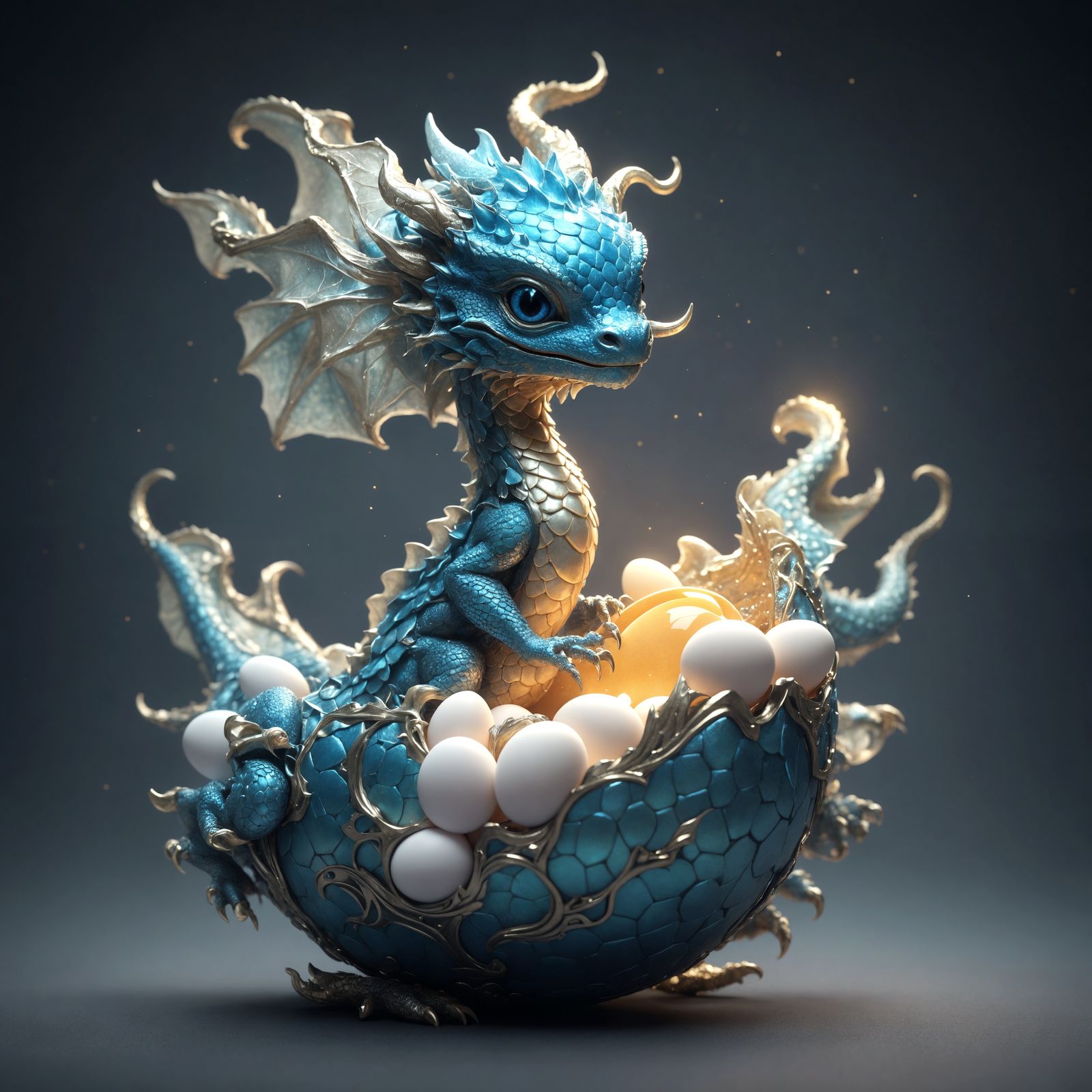 Blue Dragon Hatchling Concept Art in 8K