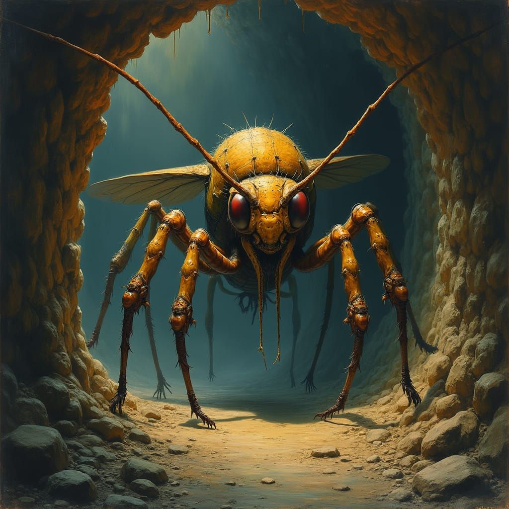 Gigantic Mutant Wasp Creature in Eerie Underworld Tunnel