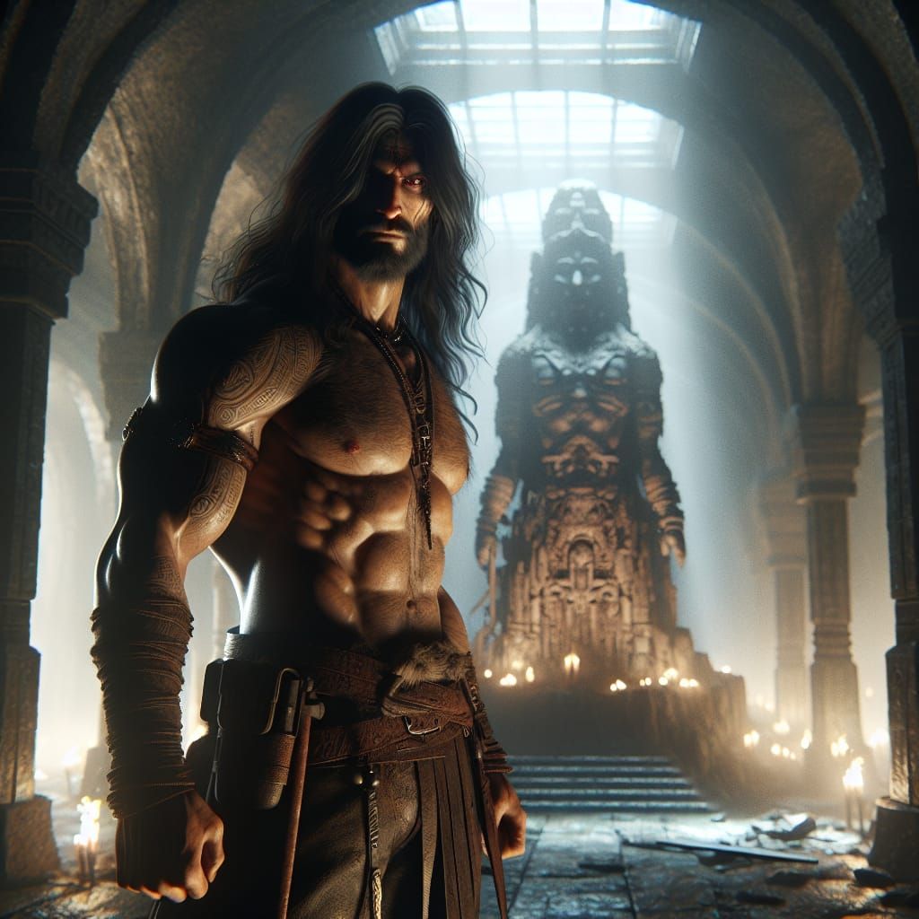 Hispanic Warrior in Underground Chamber