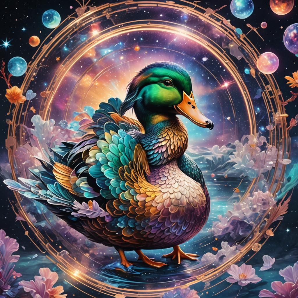 Holographic Astral Duck Inspired by Pablo Amaringo