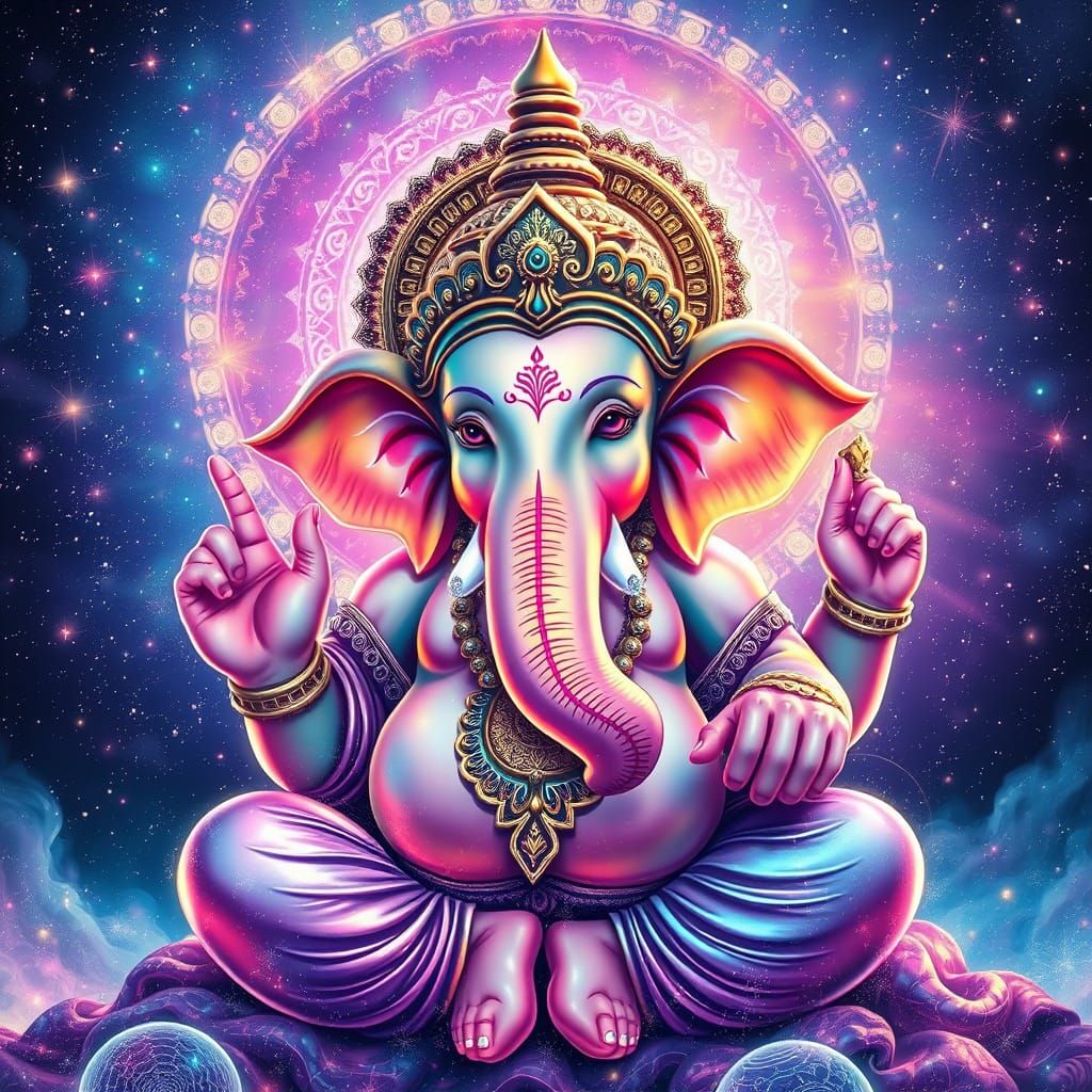 Iridescent Ganesha in Holographic Cosmic Art
