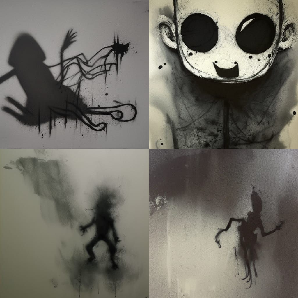 Cute Shadow Monster Ink Stone Illustration