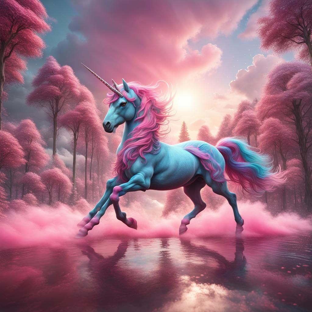 Cotton Candy Unicorn Pegasus in Detailed Fantasy Art