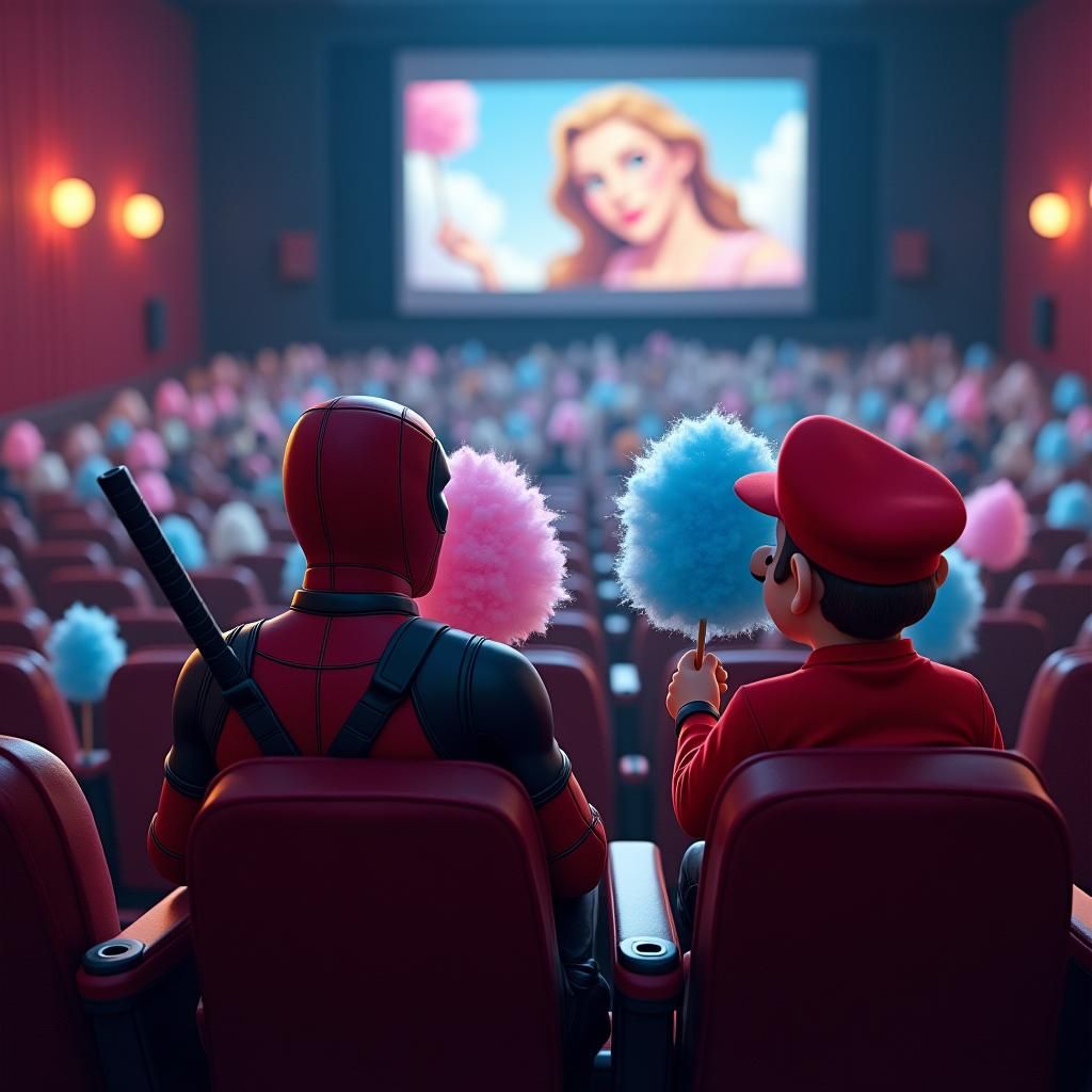 Deadpool and Mario Watch Princess Bride, Wes Anderson Style