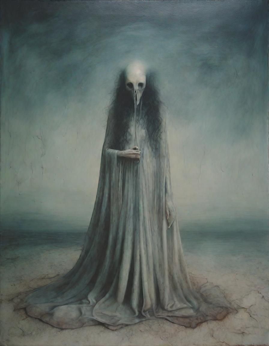 Surreal Frozen Beach Alien Woman, Acrylic Pour Art