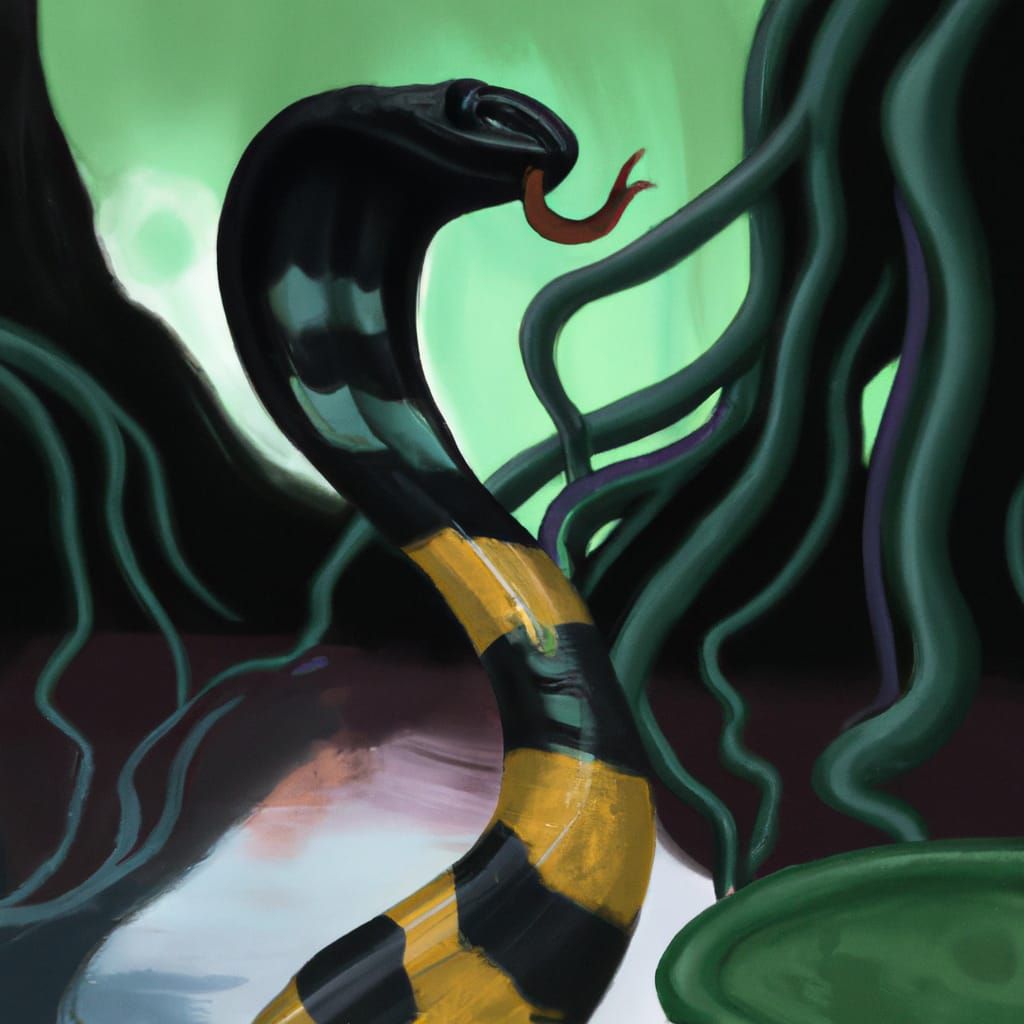 Surreal Arbok Rears in Murky Swamp with Menacing Pattern