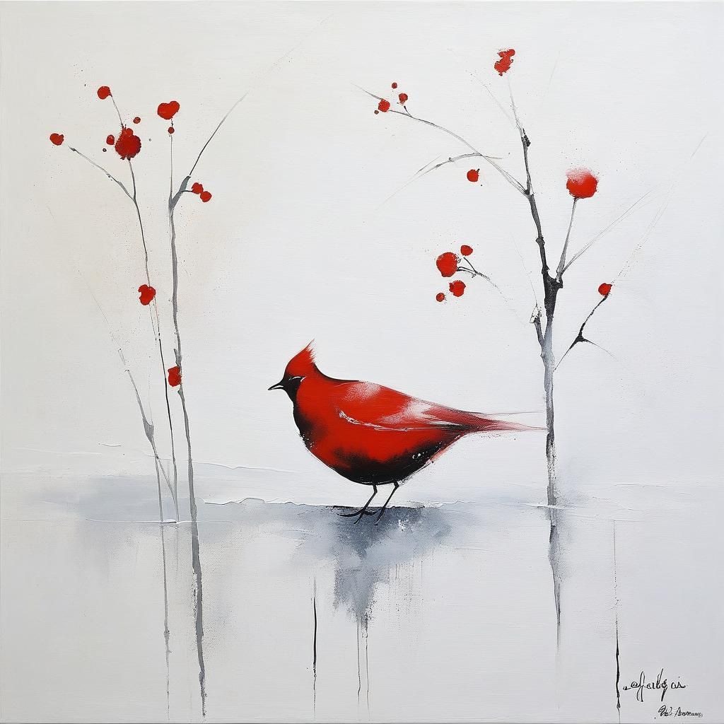 Minimalist Cardinal in First Snow Painting