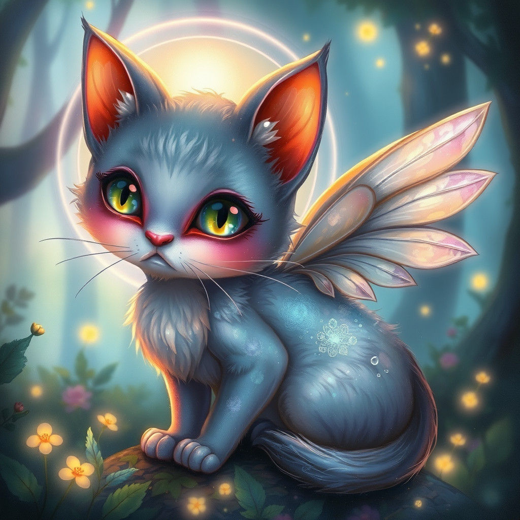 Mystical Feline in Enchanted Forest: Fantasy Art