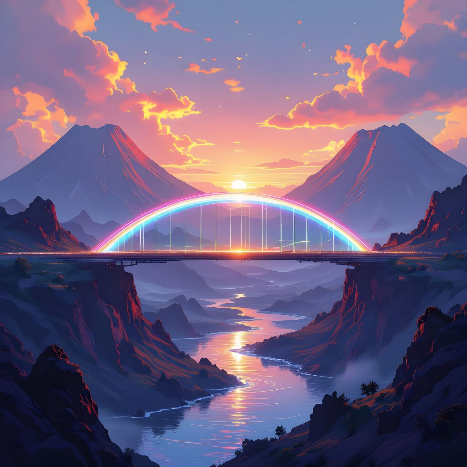Holographic Rainbow Bridge Over Volcanoes
