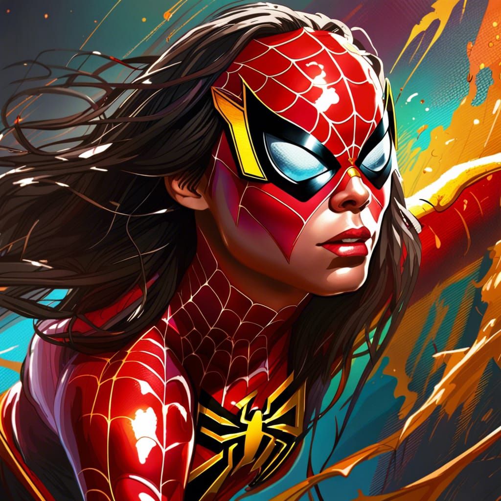 Hyperrealistic Spider-Woman Splash Art Portrait