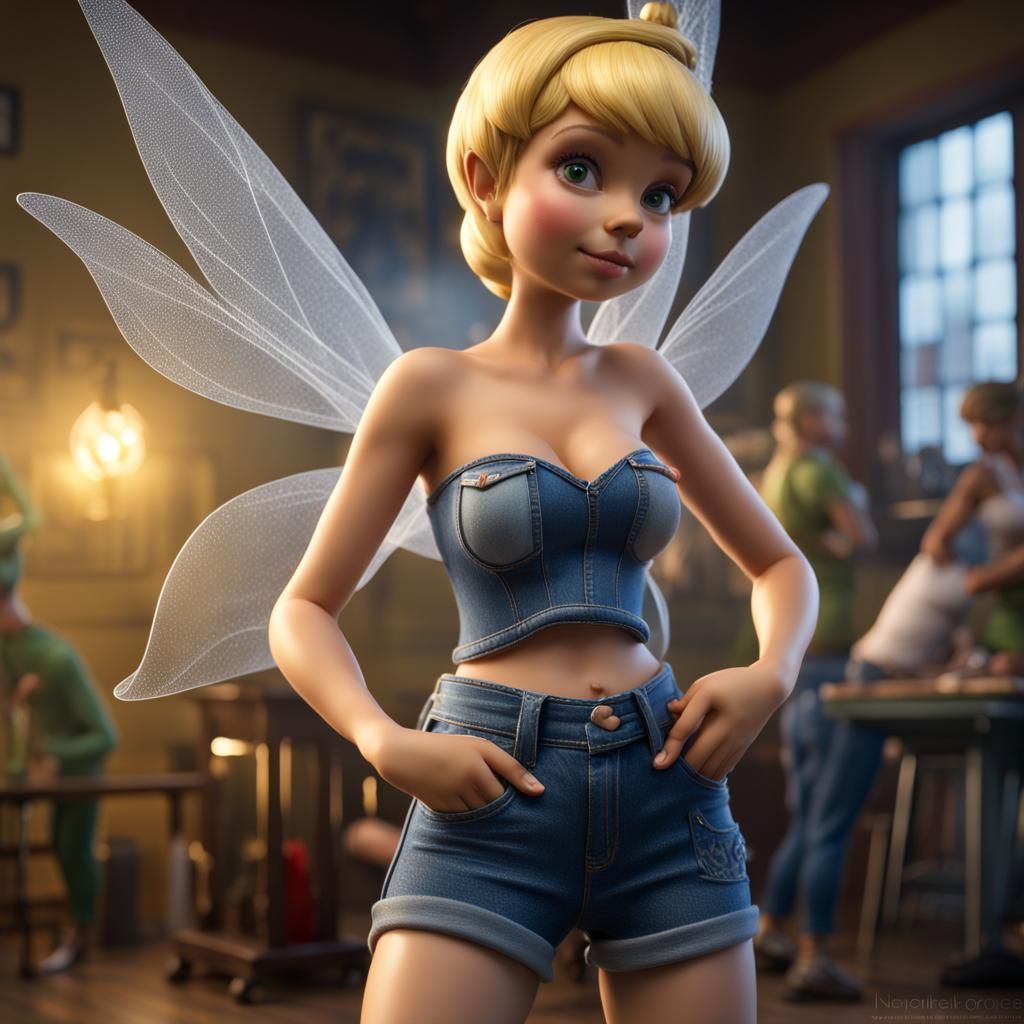 Hyperrealistic Tinkerbell in Jeans, Masterpiece Quality