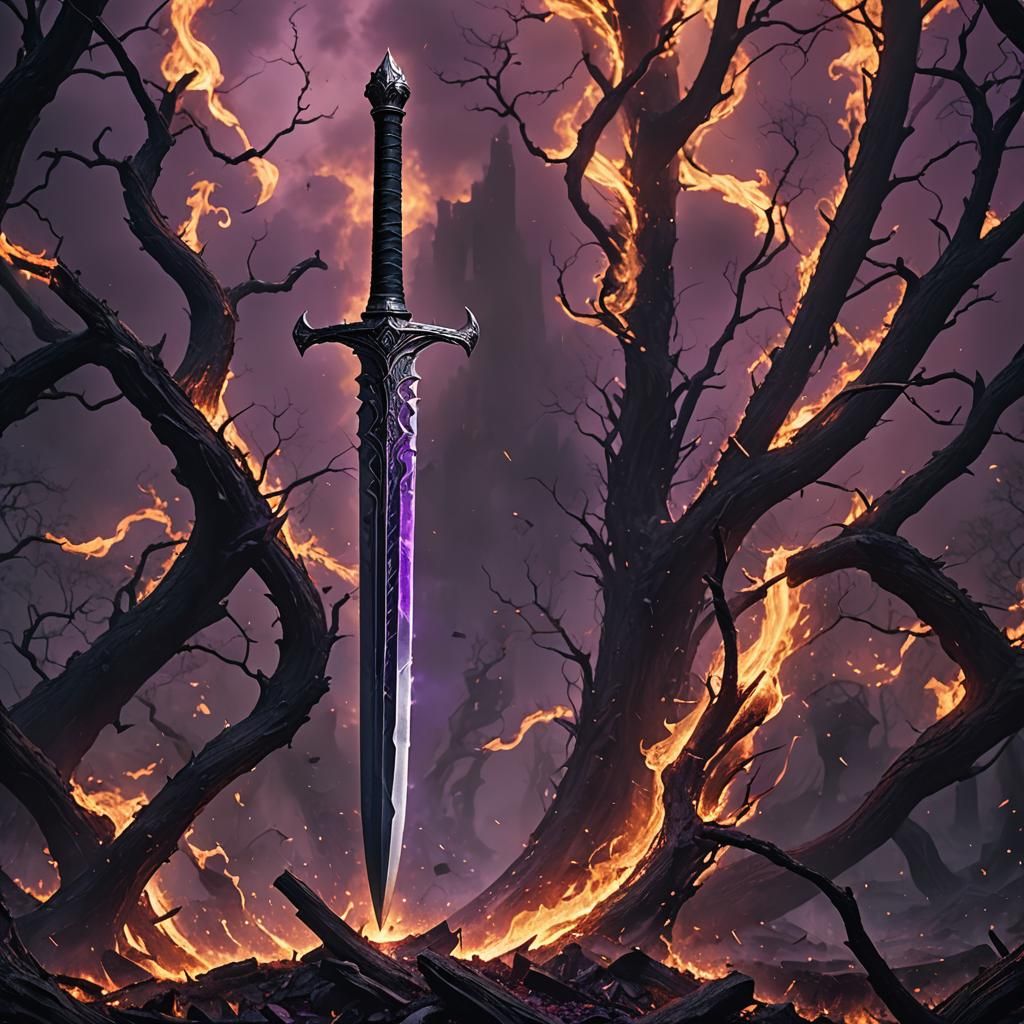 Reality-Cutting Broadsword with Black and Purple Flames