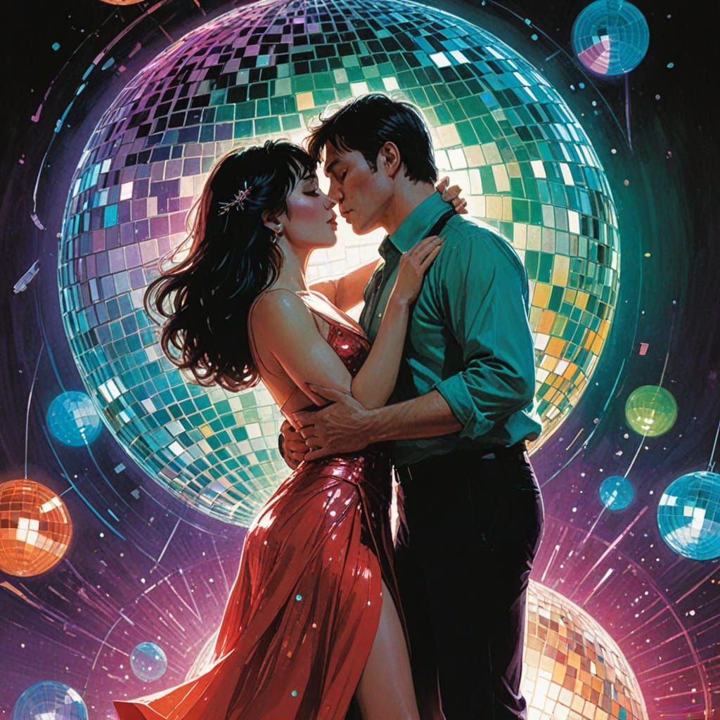 Dancing Couple Under Disco Lights