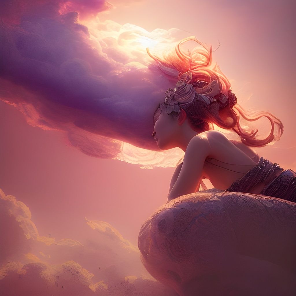 Goddess Sleeps on Cloud in Hyperdetailed Fantasy Art