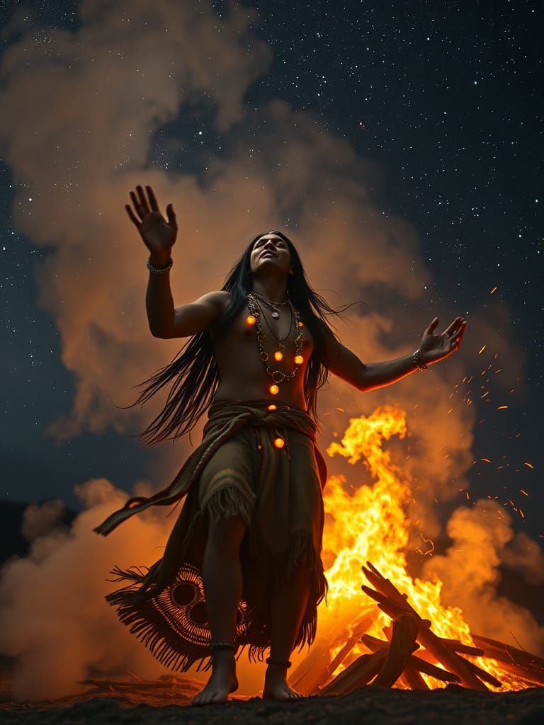 Ethereal Shamanic Ritual Under Celestial Canvas