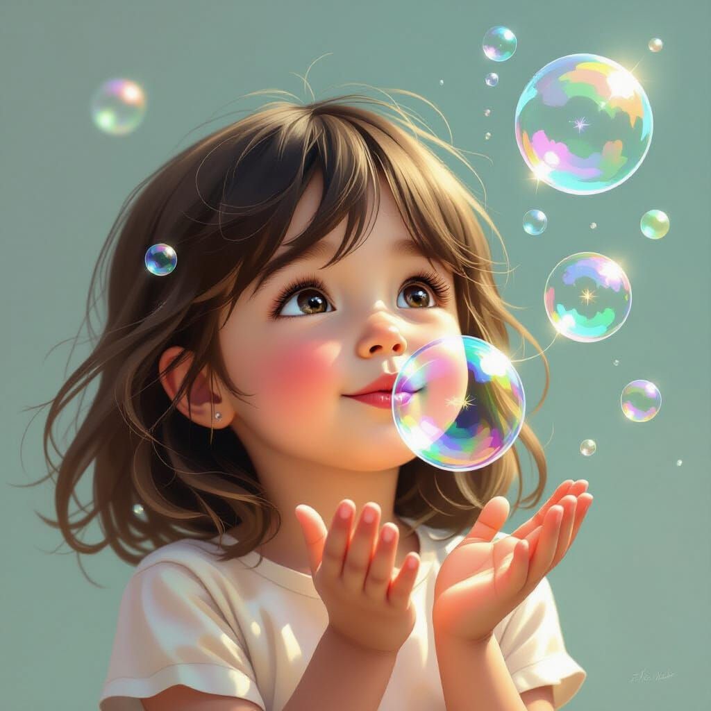 Whimsical Girl Blowing Enchanted Bubbles