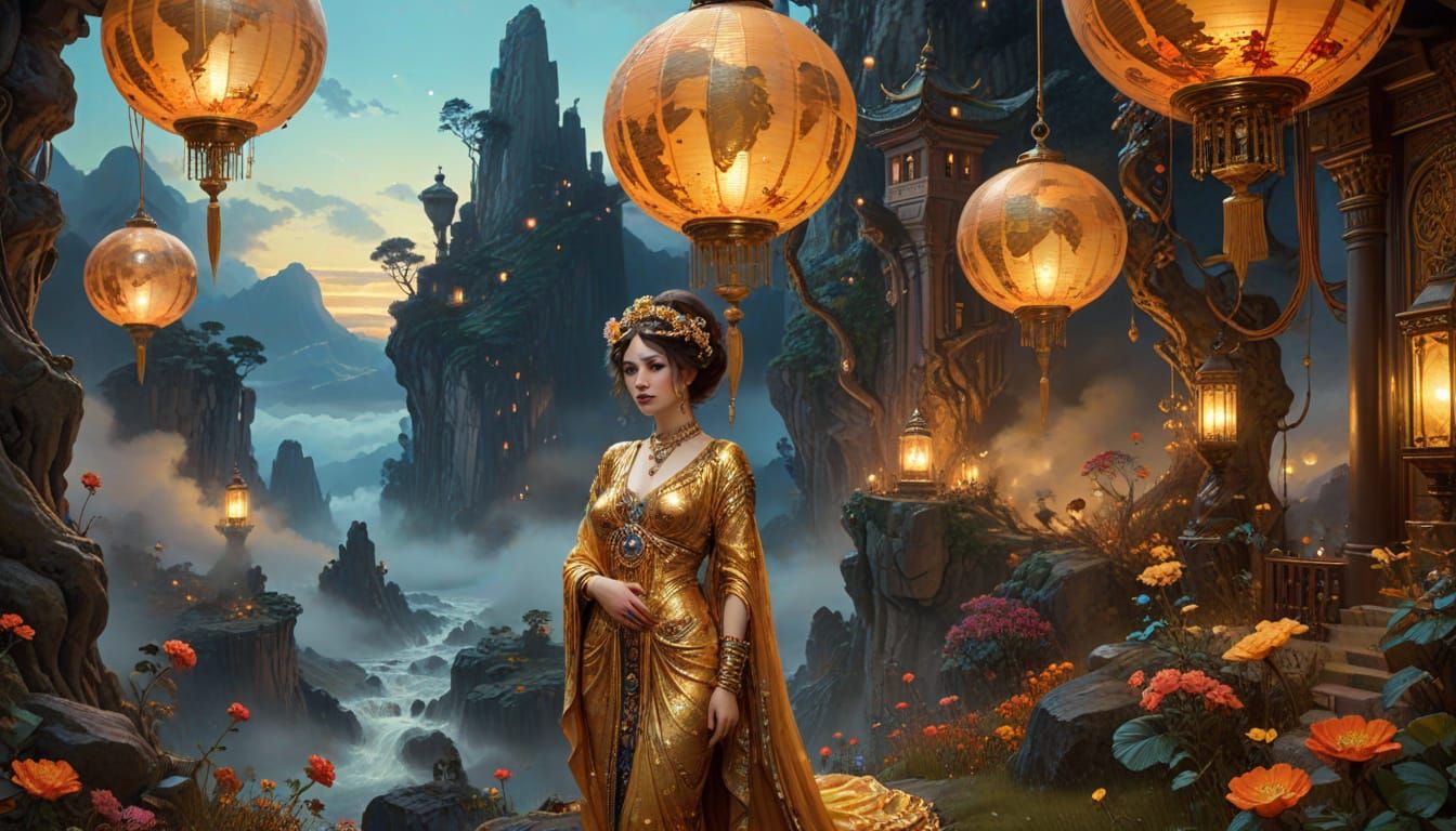 Retrofuturistic Radiumpunk Landscape in Maximalist Style