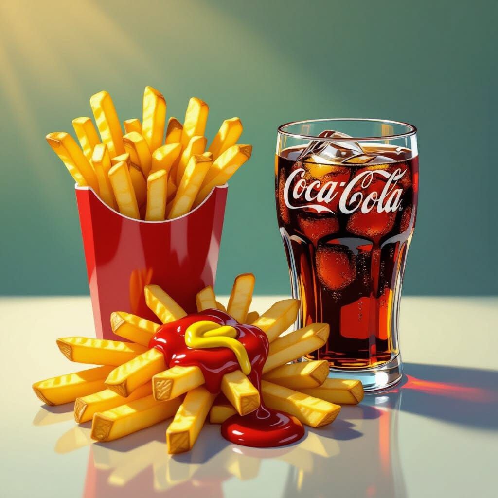 Golden Fries with Coke, Ketchup & Mustard