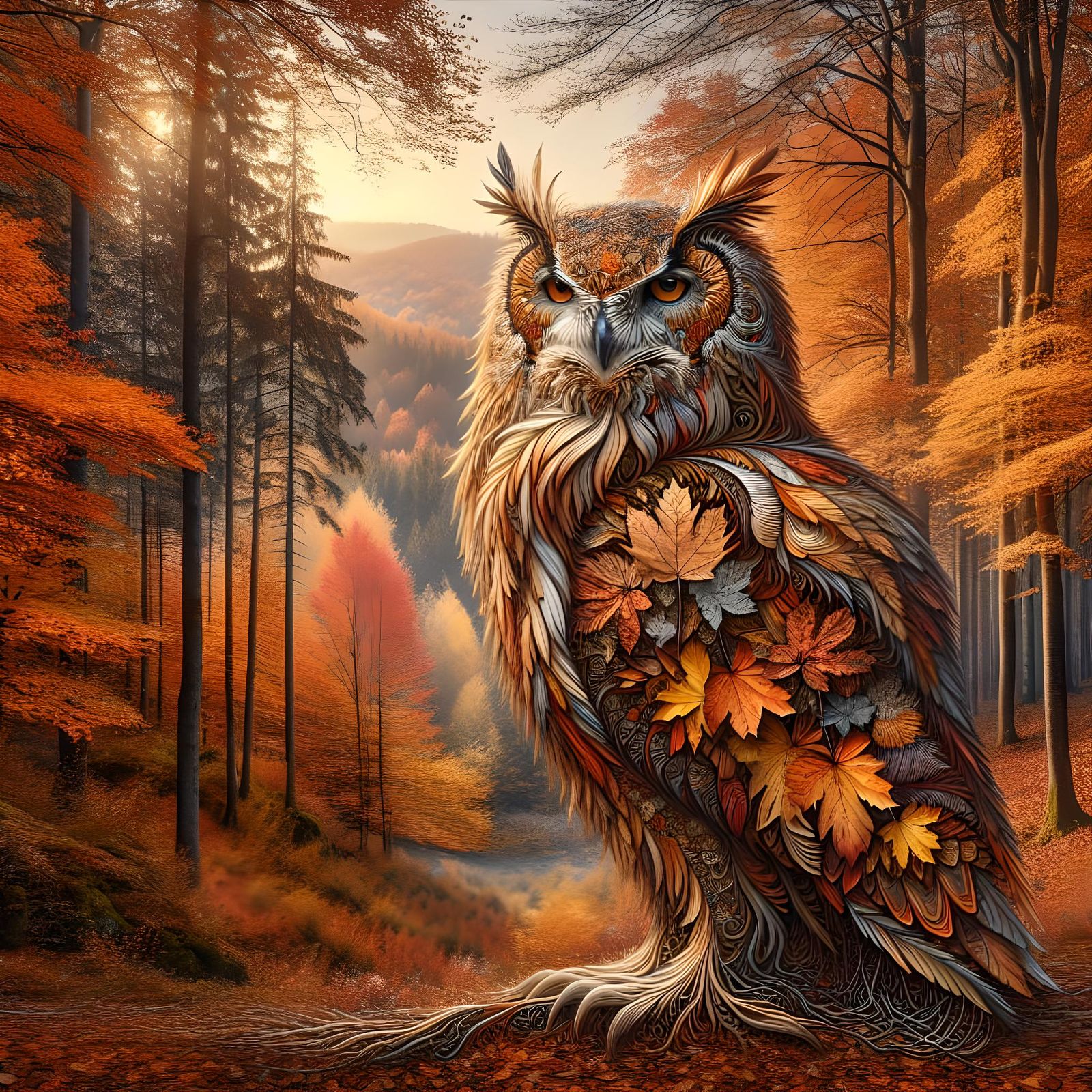 Autumnal Owl in Enchanted Forest
