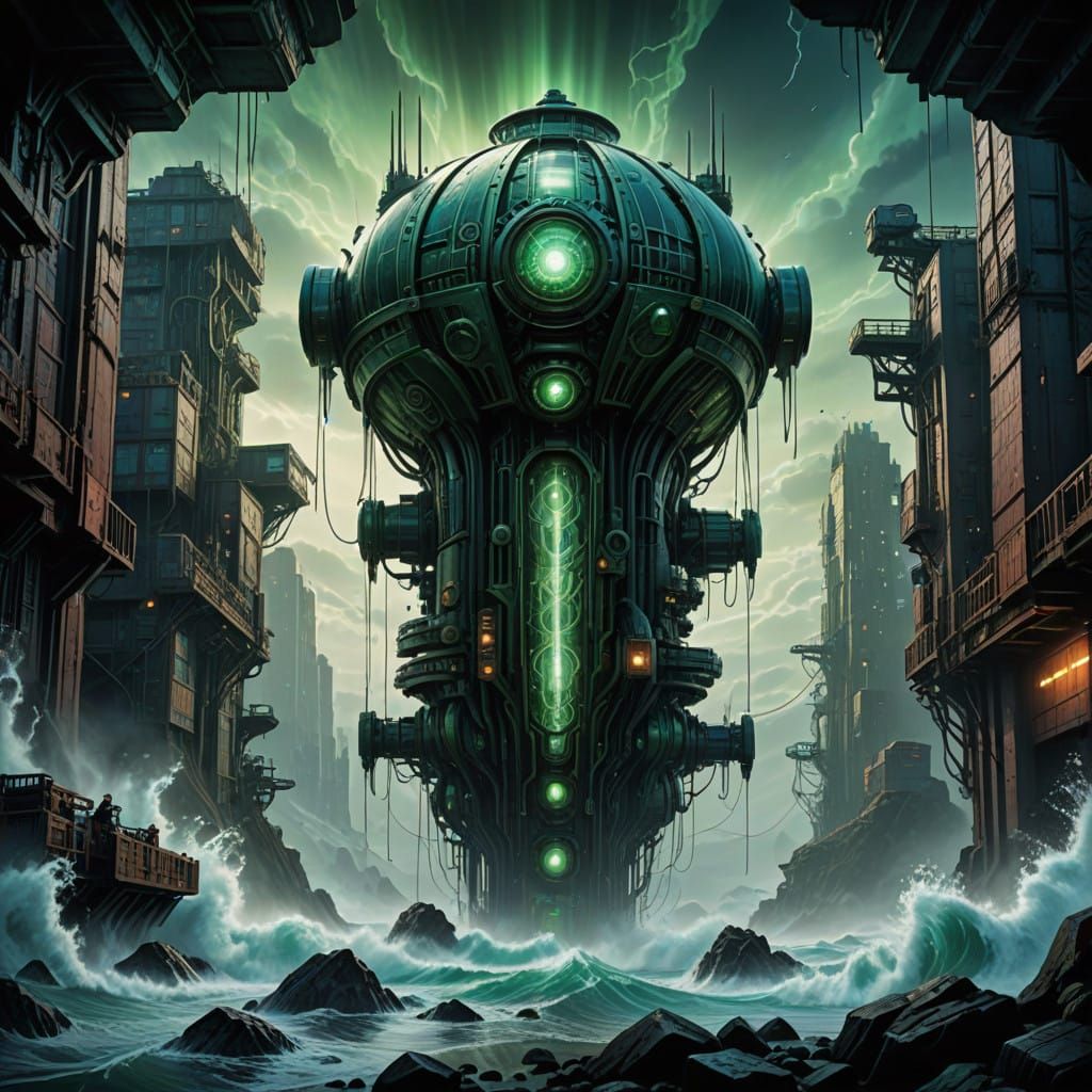 Biomechanical Glass Container in Turbulent Waters - Dark Fut...