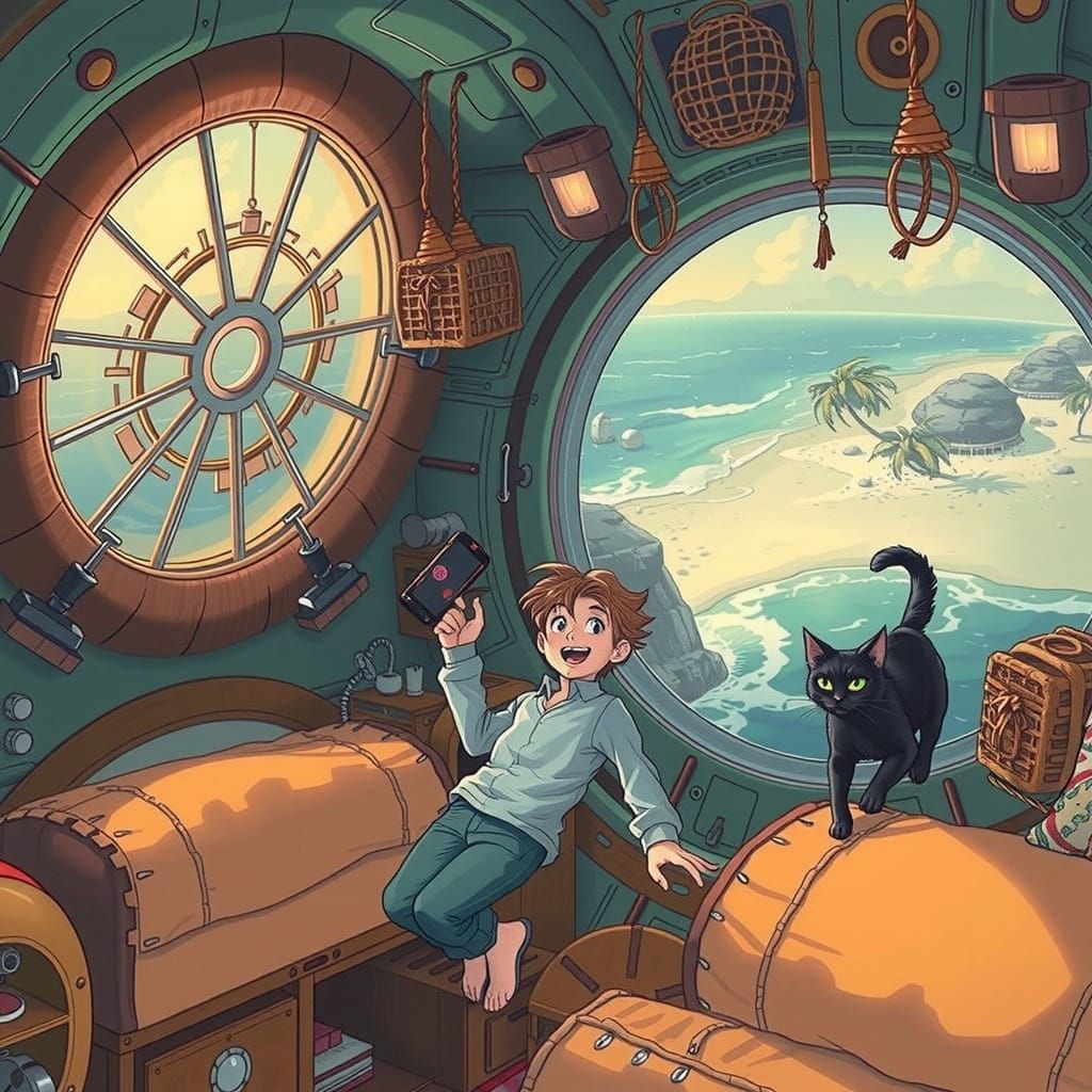 Dreamy Spacecraft Interior with Wondrous Planetary View