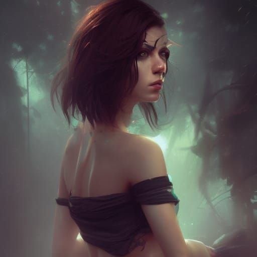 Black-Haired Pinup Girl in Cartoon Style