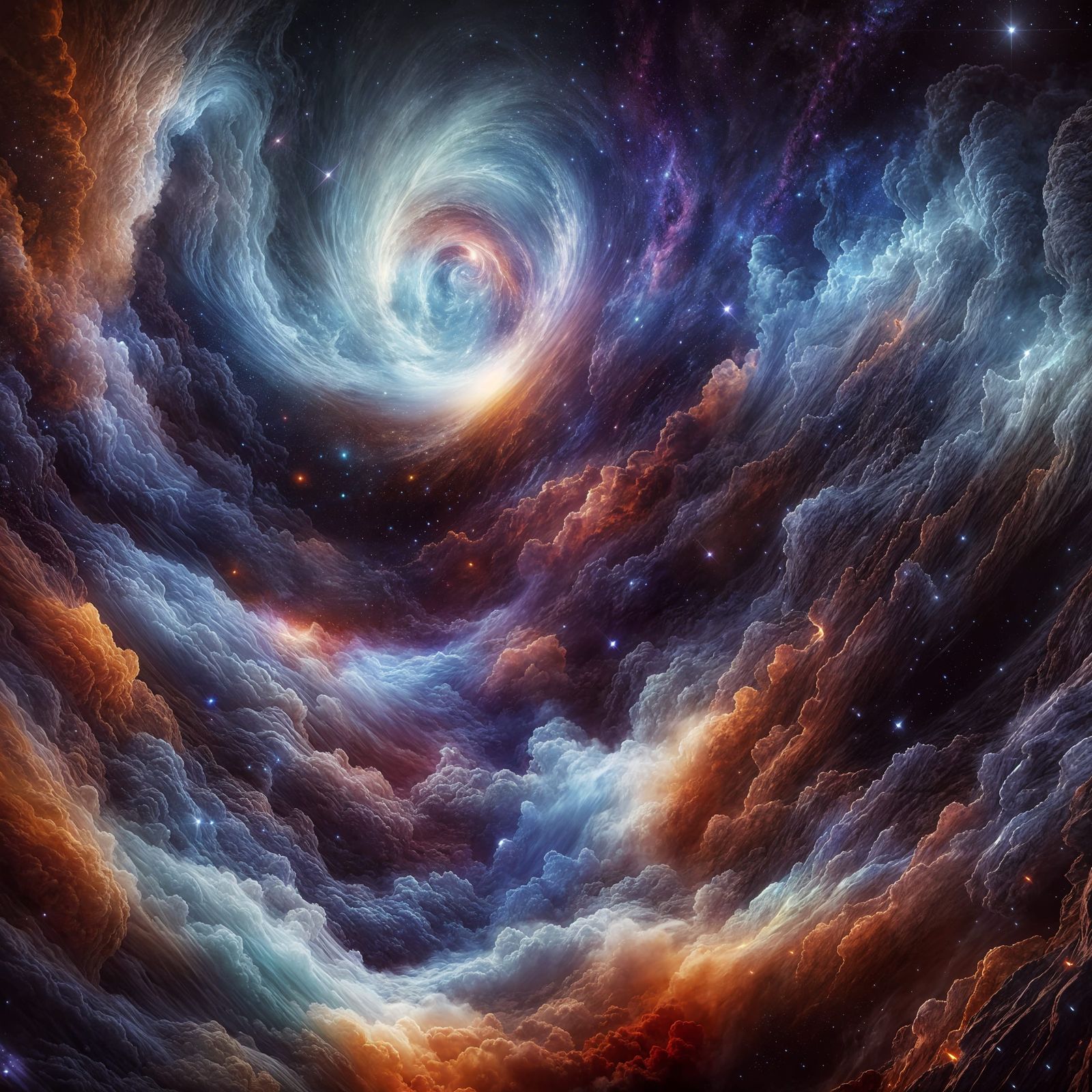 Cosmic Tempest Under Starry Night Sky