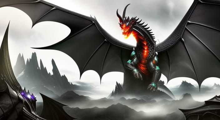Colossal Black Dragon God of Mystical Fantasy