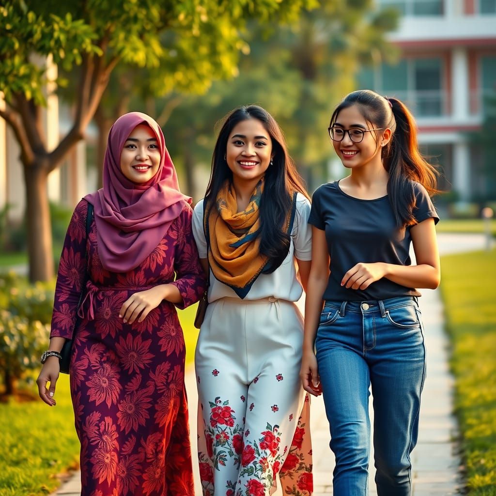 Diverse Malaysian University Students Walk Together in Harmo...
