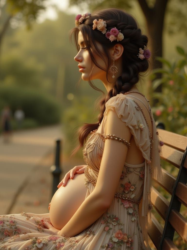Serene Pregnant Woman in Art Nouveau Punk Style