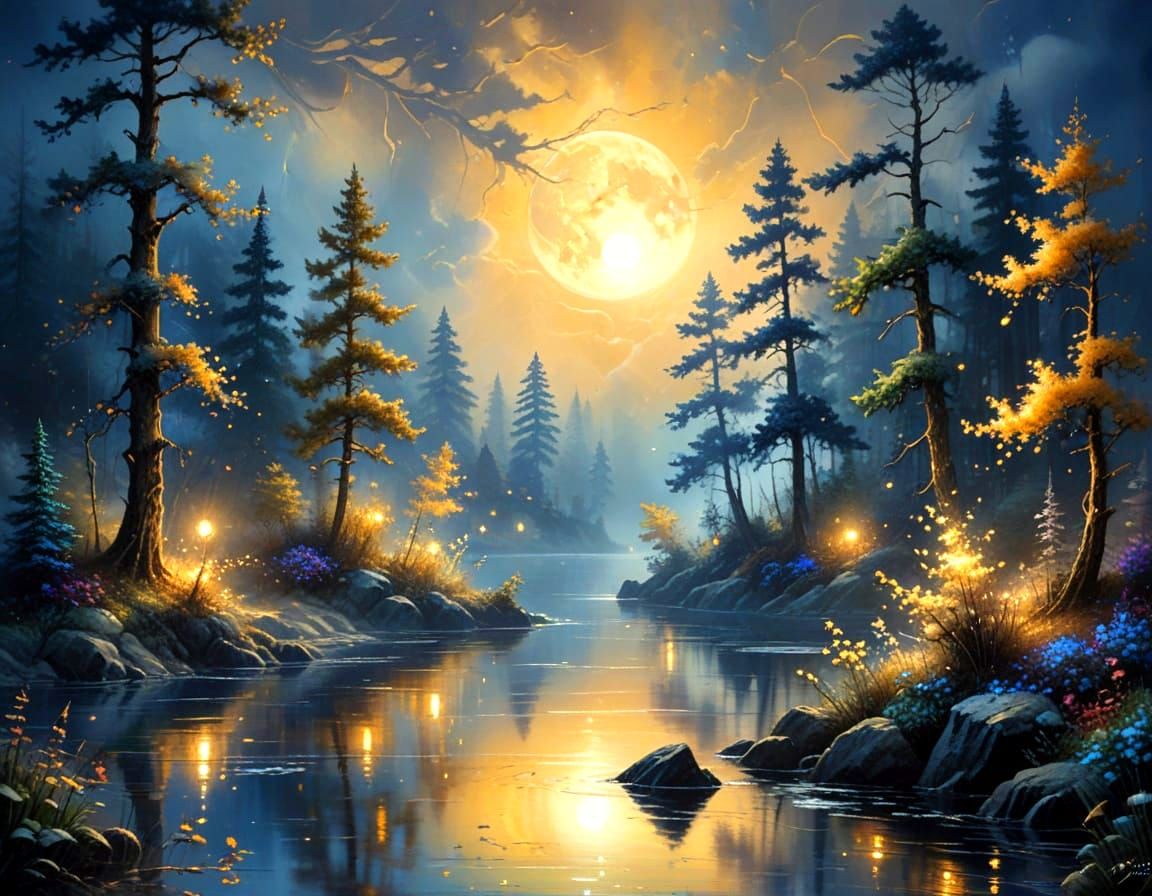 Enchanted Forest Ink Splash Art: Moonlit Fantasy