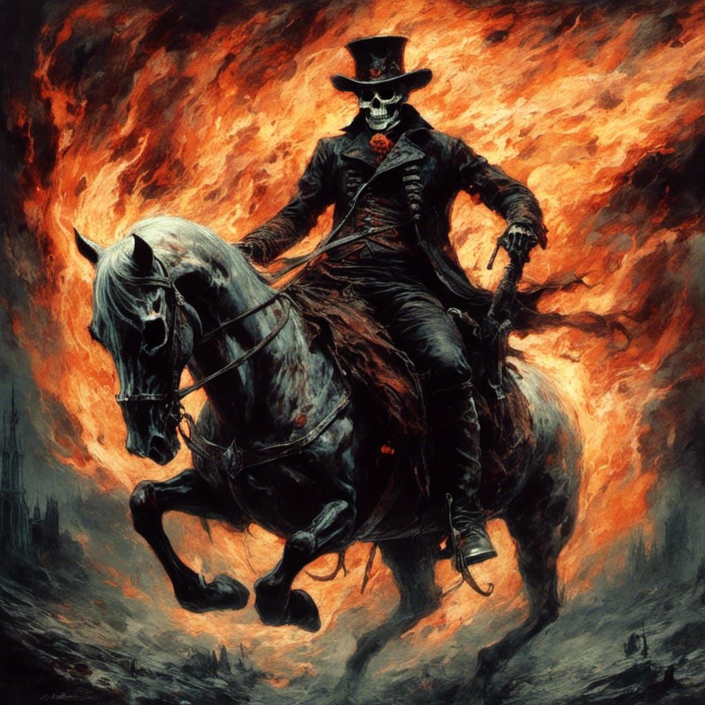 Flaming Skull Ghost Rider in Macabre Halloween Style