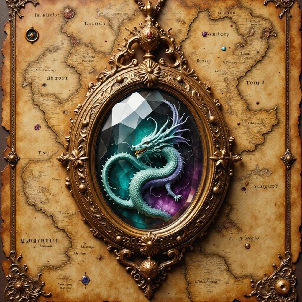 Upon an ancient parchment etched with mysterious symbols and forgotten maps lies a legendary artifact—an ornate golden c...