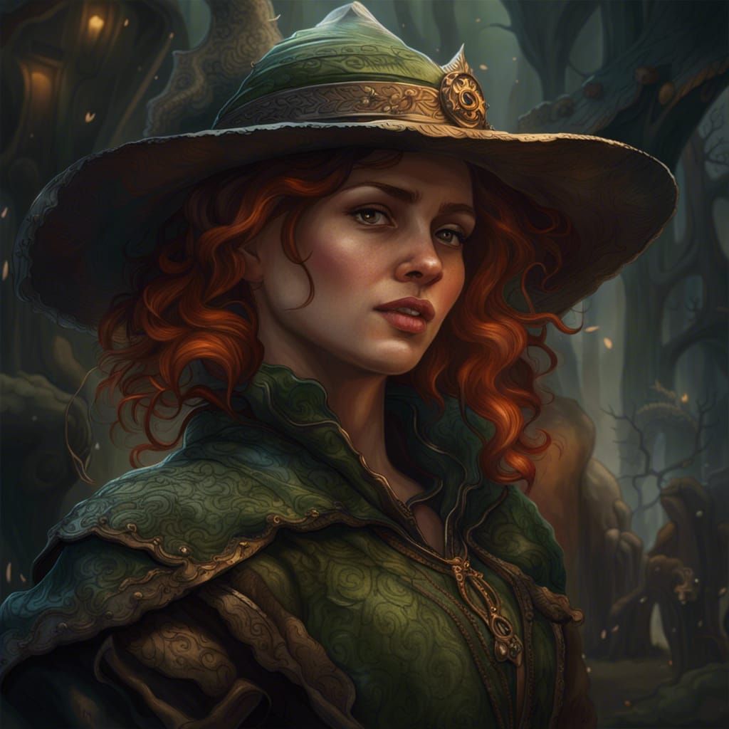 Red-Haired Witch Portrait in Digital Art Style